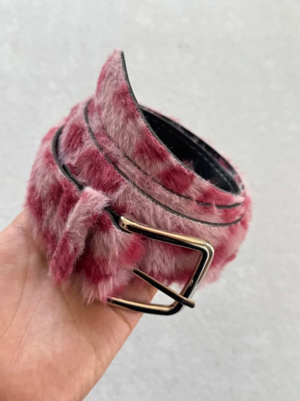 Pink Leopard Print Plush Faux Fur Belt